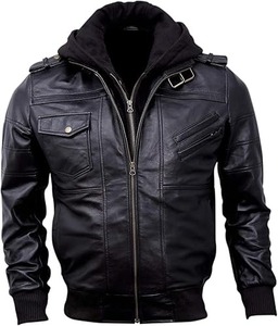 Blouson aviateur en cuir véritable noir pour homme avec cuir d'agneau véritable ciré marron imperméable respirant pour l'hiver - Product Image 1