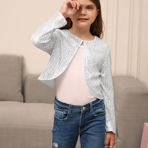 <span class=keywords><strong>Boléro</strong></span> court à manches longues et col rond pour petites filles, avec paillettes scintillantes pour les fêtes d'enfants - Product Image 2