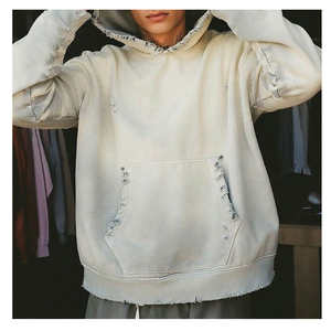 Sweat-shirt à capuche oversize en molleton épais de style vintage délavé à l'acide et décoloré au soleil pour homme - Product Image 1