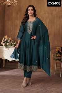 Ropa étnica india Vichitra con trabajo de bordado con bordado interior completo Kurtis bordado trabajo Dupatta conjunto para ropa informal - Product Image 2