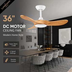 36 Inch Modern Wood Ceiling <b>Fan</b> Without Light <b>with</b> <b>Remote</b> Control Solid Wood Blades Reversible DC Motor for Living Room Bedroom - Product Image 1