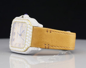 Montre en verre de cuir d'acier inoxydable d'affichage analogique mécanique des hommes de luxe personnalisable entièrement blanc VVS Moissanite diamant haut - Product Image 2