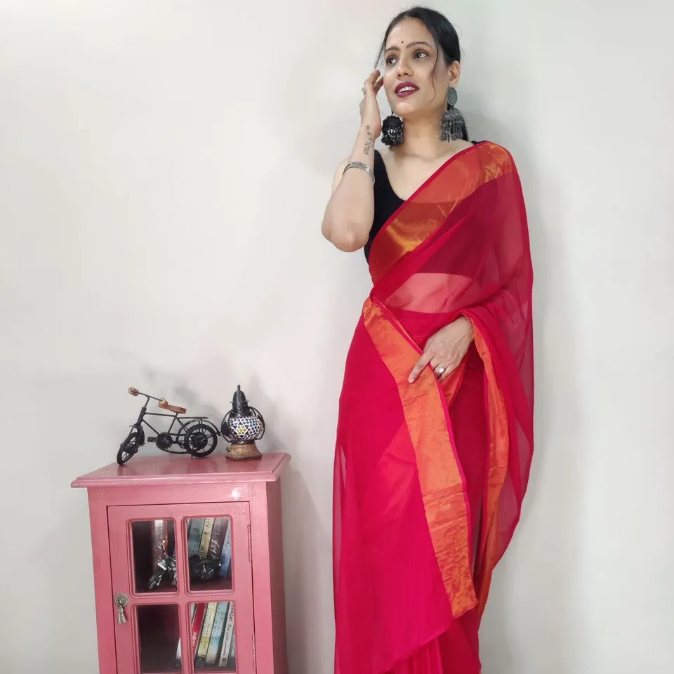 Lancio più bello 1 Min sari con il nostro vero servizio di modellazione sari Viscos ChifHon camicetta in Chiffon