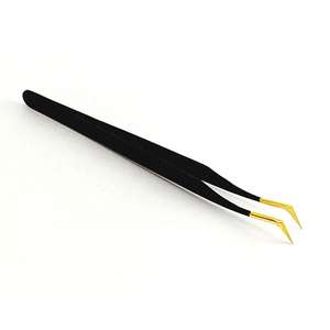 Pince à épiler professionnelle en acier inoxydable avec pointe pointue en or noir, applicateur de cils à volume de 90 degrés - Product Image 3