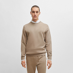 Sudadera de Cuello Redondo Beige para Hombre, Corte Regular, Felpa, 100% Algodón, Color Sólido, Estilo Minimalista, Ropa de Invierno Transpirable - Product Image 1
