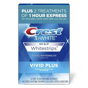 Crest 3D Whitestrips, Vivid Plus, Kit de tiras para blanquear los dientes, 24 unidades (paquete de 1)