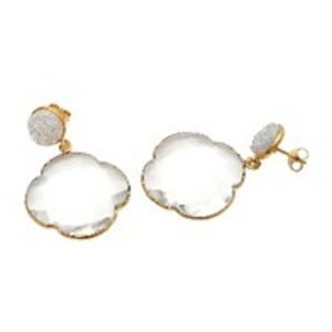 Nouvel arrivage de boucles d'oreilles rondes en cristal de Quartz et de pierres précieuses Druzy blanches en argent Sterling 925 et en forme de trèfle - Product Image 1