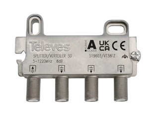 Splitter a 3 vie F per segnali SCATV 5...1220MHz 8dB (Televes 519603) - Product Image 1