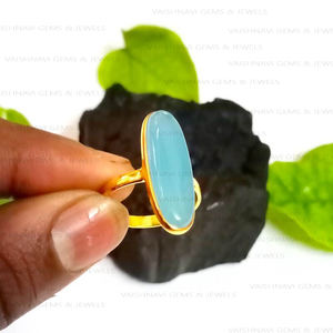 Venta caliente 8x25mm Oval Natural Calcedonia azul Eternity Vermeil 925 Anillos finos de plata esterlina Declaración Joyería Regalo - Product Image 2