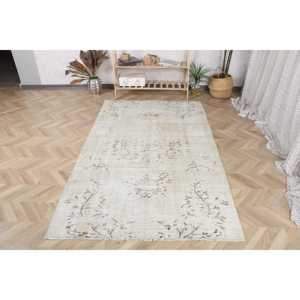 Turkish Area <b>Rug</b> 4.4x7.2 ft, White <b>Black</b> Floral <b>Rug</b> Wool - Product Image 1