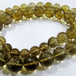 Perles de Quartz de bière naturelle à facettes extra-fines brunes de haute qualité 7-12mm 8 pouces brin rond/rondelle forme semi-précieuse - Product Image 1