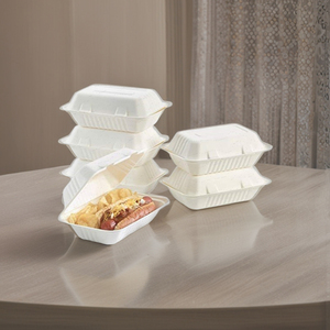 ภาชนะแบบฝาพับป้องกันการรั่วซึมแบบย่อยสลายได้ตามธรรมชาติจานชานอ้อย9X6ปลอดภัยกระดาษมีฝาปิดปราศจากพลาสติกสำหรับจัดส่งอาหาร - Product Image 2