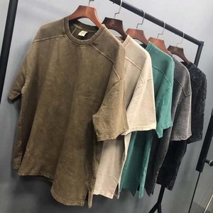 300GSM peso pesado venta al por mayor High Street Wash Plus Size Solid Drop Shoulder camiseta - Product Image 5