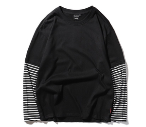 Street Hip-Hop Double Layer T Shirt T Cut and Sew Long Sleeve Raw Hem Custom T-Shirts Digital Printing Custom <b>Logo</b> for Unisex - Product Image 2