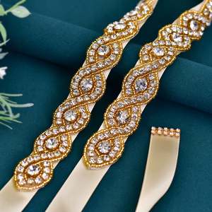 Bridella BS28G Adjustable Fit <b>Wedding</b> Belt Champagne with Rhinestone Detail - Product Image 1