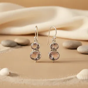 "Trendy Rhodium-Plated 925 Sterling Silver <b>Rose</b> <b>Quartz</b> <b>Earrings</b> for Women's Engagement Wedding Anniversary Party Gifts" - Product Image 2
