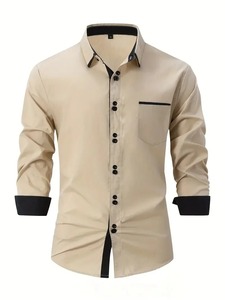 Camisas casuales de negocios camisas de manga larga de moda de color sólido casual para hombres suaves y cómodas calle al aire libre diario - Product Image 6