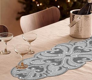 เสื่อคริสต์มาสถักแบบหรูหราสำหรับงานแต่งงานหรือใช้ในบ้านผ้าปูโต๊ะลายปักลูกปัดใบไม้ทำด้วยมือ - Product Image 5