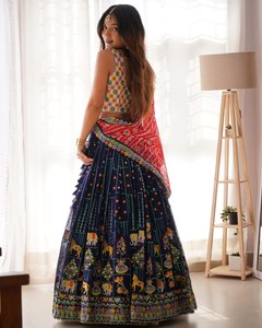 Lehenga Choli Dupatta indien prêt-à-porter, très vendu, en géorgette avec des sequins, pour mariage, fête, tenue Bollywood, séchage rapide - Product Image 4