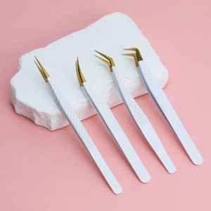 แหนบแยกขนตาต่อขนตาสแตนเลสสีขาว90องศาแบบมืออาชีพแหนบปลายไฟเบอร์พร้อมเครื่องราง - Product Image 2