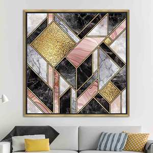 Toile murale géométrique imprimée en marbre rose doré - Décoration élégante, toile encadrée en or - Product Image 1