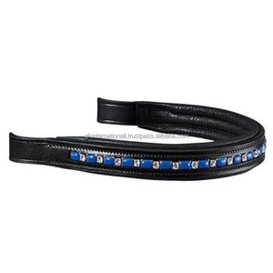 Bande de sourcil de cheval en cuir à canal vide de forme droite personnalisée avec rembourrage doux cousu et chaîne en métal bling de styliste argenté - Product Image 3