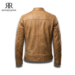 Chaqueta de Motociclista Estilo Café Racer Vintage para Hombre, Hecha a Mano, de Piel de Oveja Color Bronceado Desgastado, Corte Ajustado - Product Image 3