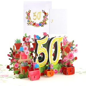 Biglietto d'Auguri per il 50° Anniversario, Biglietti 3D Pop-up con Busta per Famiglia, <span class=keywords><strong>Amici</strong></span>, Donne e Uomini - Design Elegante - Product Image 1