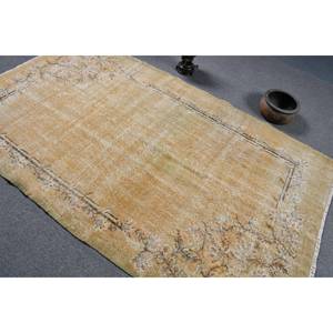 Vintage 4.8ft X 8.1ft Turkish Rug Classic Large Area Rectangle Hallway Pattern <b>Yellow</b> Beige <b>Wool</b> Latex Backing for Teen's Room - Product Image 4