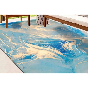 Blue and Gold Marble <b>Chenille</b> <b>Rug</b>: Modern Abstract Art - Product Image 1