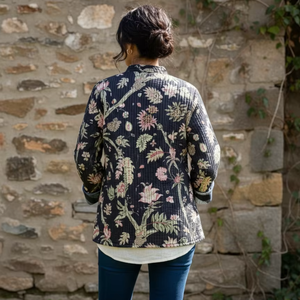 Veste pour femme, écologique, respirante, réversible, matelassée, avec imprimé floral, 100% coton, manches longues, prête pour l'hiver - Product Image 3