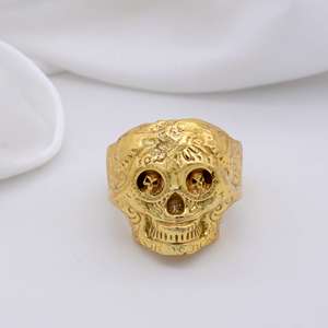 Gothic Skull Face Brass <b>Ring</b> 18k Gold Plated Punk Biker Vintage Wholesale <b>Ring</b> <b>for</b> <b>Men</b> - Product Image 5