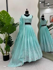 Lehenga para mujer y Lehenga de seda romana superventas, juego de hilo con bordado de secuencia Choli y Lehenga con Dupatta - Product Image 5