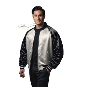 เสื้อแจ็คเก็ตซาตินแบบมีซิปทรงบอมเบอร์สำหรับผู้ชาย แจ็คเก็ตซาตินแบบ Letterman สำหรับกิจกรรมกลางแจ้ง เสื้อโค้ทซาตินสไตล์สตรีทแฟชั่น เสื้อแจ็คเก็ตซาตินทรงบอมเบอร์ทันสมัย - Product Image 2