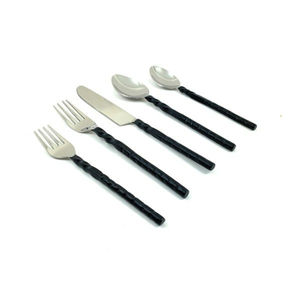 Highest Quality Luxury <b>Cutlery</b> <b>Set</b> Silver Polished Stainless Steel <b>Black</b> Resin Handle Flatware <b>Sets</b> for Restaurant Hotel Use - Product Image 4