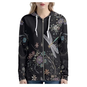 New Arrival Women's 100% Cotton Long Sleeve Round Neck Shoulder Slope Solid Color Comfortable Casual Zip Hoodie Best Price - Product Image 1