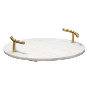 Bandejas de servicio de mármol de lujo respetuosas con el medio ambiente con diseño clásico y mango de latón pulido brillante para fines decorativos - Product Image 2