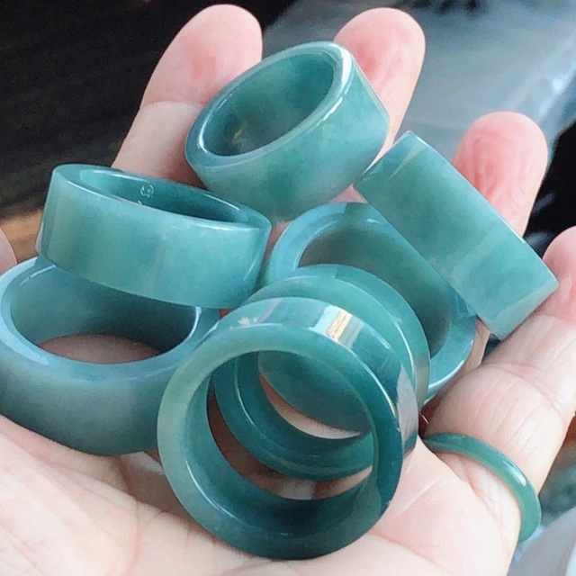 PFT Natural Jadeite A-grade Jade Ring Trendy Personalized Blue Water Jade Square Tail Ring Gift for Couples Middle Finger
