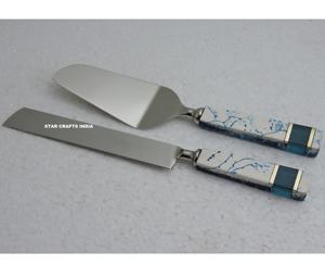 Mango de madera Herramienta para pastel de bodas Cubiertos Cuchillo de servidor de pastel de acero inoxidable y juego de servidor Accesorios de cocina - Product Image 2