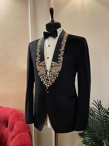 NEW BEAUTIFUL WHITE & GOLD EMBROIDERY on <b>BLACK</b> BLAZER & <b>PANT</b> SUITS WITH EMBELLISHED CRYSTAL GLASS BEADS,DABKA <b>WORK</b> @ 2024 - Product Image 2