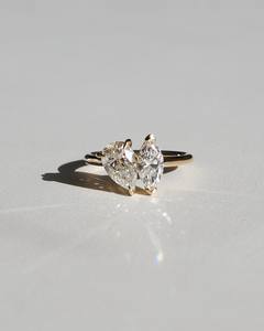 Poire et Marquise Cut Lab Grown Diamond Ring Two Stone CVD Bague de fiançailles 2.0 Carat Lab Diamond Wedding Ring Toi Et Moi VS1 - Product Image 2
