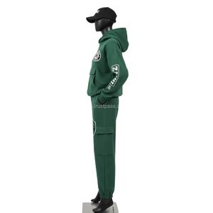 Chándal de lana Premium para mujer 340 GSM Green Cropped Hoodie y Cargo Joggers Custom Logo Print Bordado Chándales Tallas grandes - Product Image 5