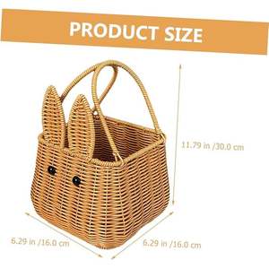 Cute Rabbit Rattan Storage <b>Basket</b> with Lid Kids <b>Nursery</b> or Bathroom Organizer Woven Straw Bin - Product Image 3