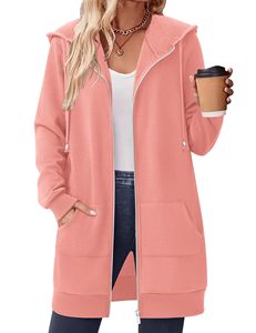 Veste à capuche surdimensionnée pour femme, manteau à capuche long, sweat zippé, vêtements d'extérieur avec poches, vêtements décontractés de grande taille - Product Image 1