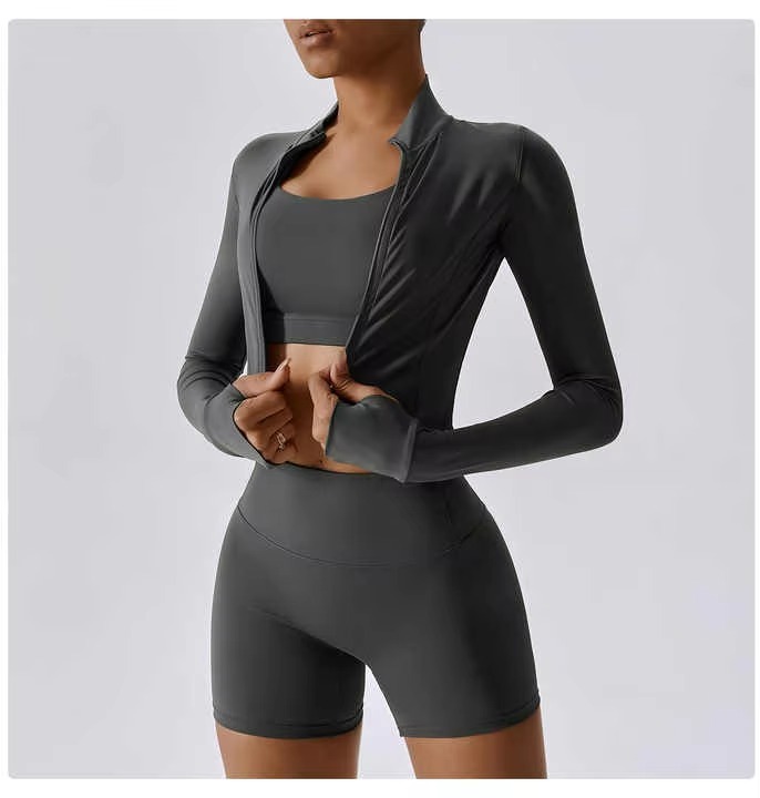 Active Wear Three-Piece Yoga Suit Set-High Support Plus Size Sports Bras Front Logo Simple Design Quick Dry Breathable Women