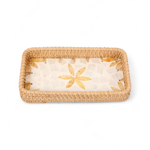 Plateau de service flexible en rotin fait main bohème avec nacre pour le service quotidien des aliments, utilisation en cuisine et présentation sur table - Product Image 4