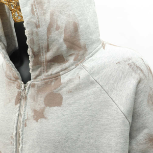 Custom 500 Gsm Cotton French Terry Baggy Blank Distressed Heavyweight Dirty Washed Zip up <b>Hoodie</b> for Men - Product Image 3