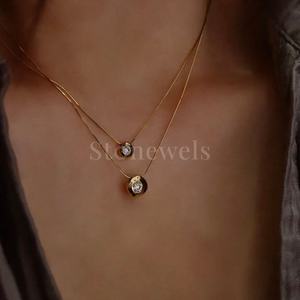 Diamond Bean Pendant Chain <b>Necklace</b> Yellow <b>Gold</b> <b>14K</b> Solid <b>Gold</b> Trendy Elegant Piece with Unique Bean-Shaped Pendant - Product Image 2