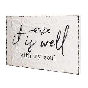 Estilo de granja 'Está bien con mi alma' Metal en relieve Decoración de pared Signo Rústico Blanco Placa de metal desgastado Inspirador - Product Image 3