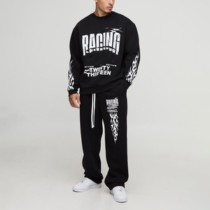 Conjunto Deportivo Estilizado Hecho en Fábrica, Sudadera Corta Cuadrada con Estampado Completo Personalizado, Pantalones Deportivos y Sudadera con Capucha Estilo Vintage para Hombre - Product Image 5